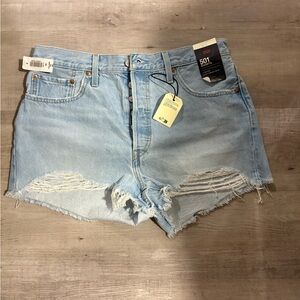 Levi's Light Blue Distressed 501 Denim Shorts